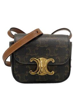 Celine Shoulder Bag Mini Triomphe Black Dark Brown Leather